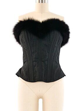 Cadolle Black Fox Fur Apres Ski Bustier Corset